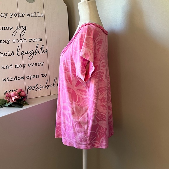Fresh Produce Pink Ruffle Trim Floral Top, Size 1X - Picture 3 of 7
